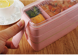 Lunchbox met 3 aparte bakjes en bestek - Roze €17.95